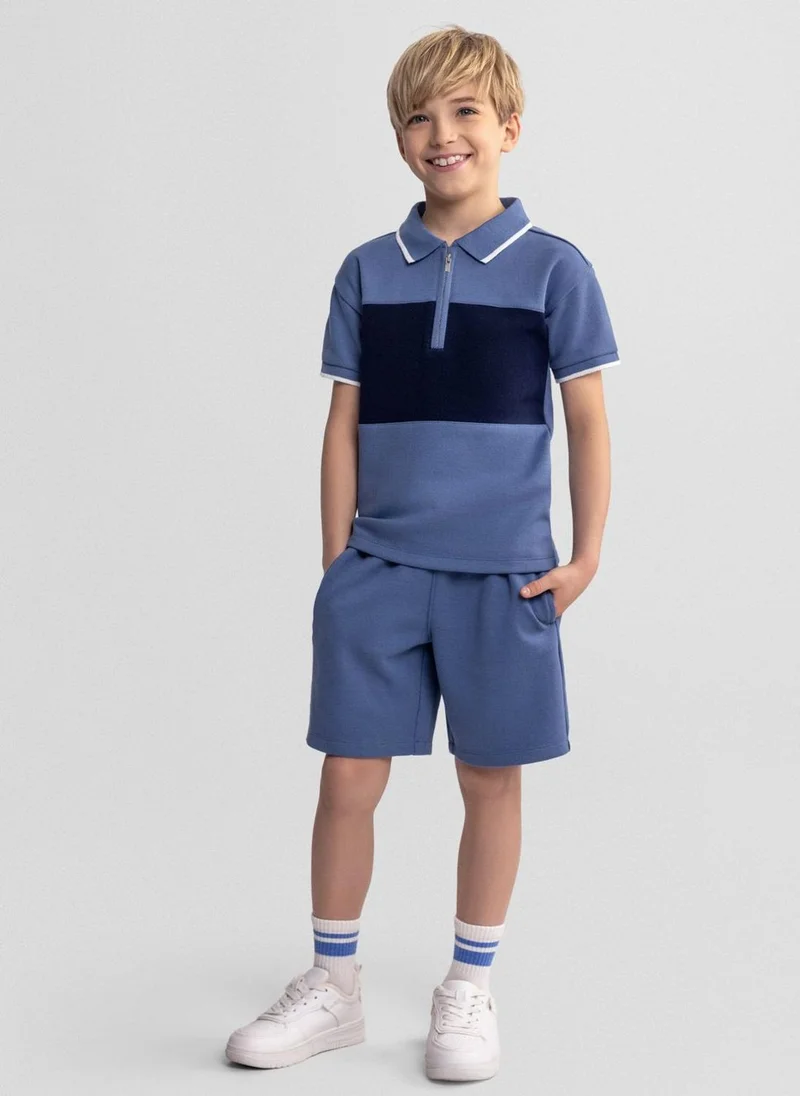 مينوتي Boys navy blue polo shirt and shorts set 3-15 years